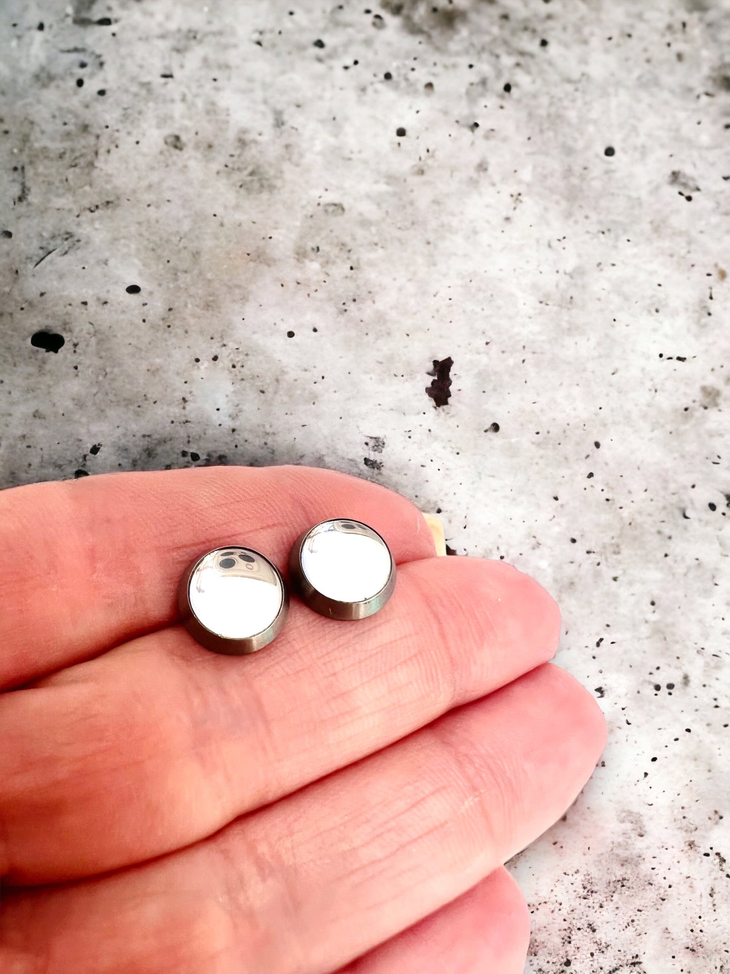 Shiny Mirror Titanium Earrings – Hypoallergenic, lightweight, and minimalist reflective earrings in 8mm or 10mm size