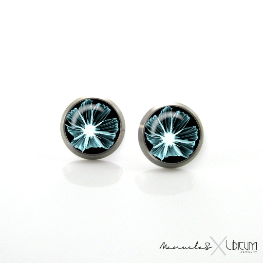 Flower art, x ray art, x ray flower, x-ray, sea flower, sea world, aqua green, green black, black studs, women jewelry, white flower, x ray technician, flower earrings , lotus flower