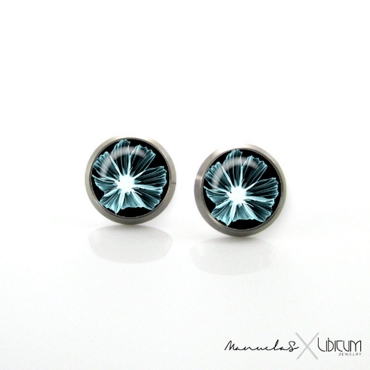 Flower art, x ray art, x ray flower, x-ray, sea flower, sea world, aqua green, green black, black studs, women jewelry, white flower,  x ray technician, flower earrings , lotus flower