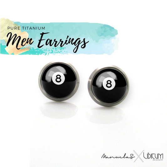 Billiard Ball 8 Men Earrings