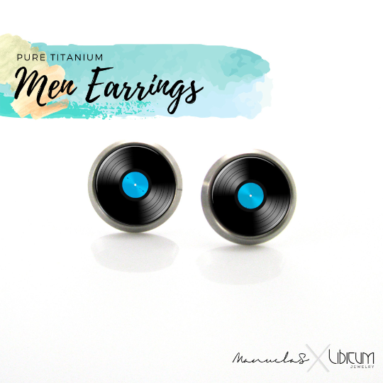 Blue Vinyl record Men Earrings