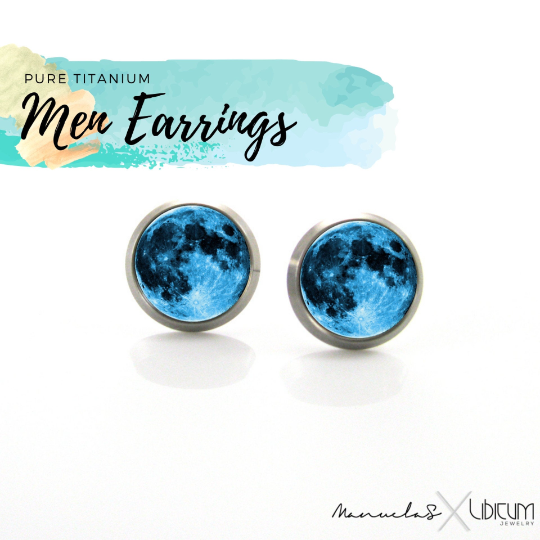 Blue Full moon Men Earrings