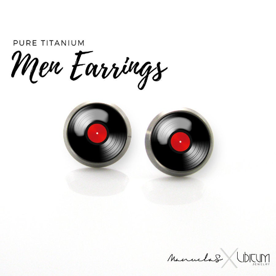 Red Vinyl record Men Earrings
