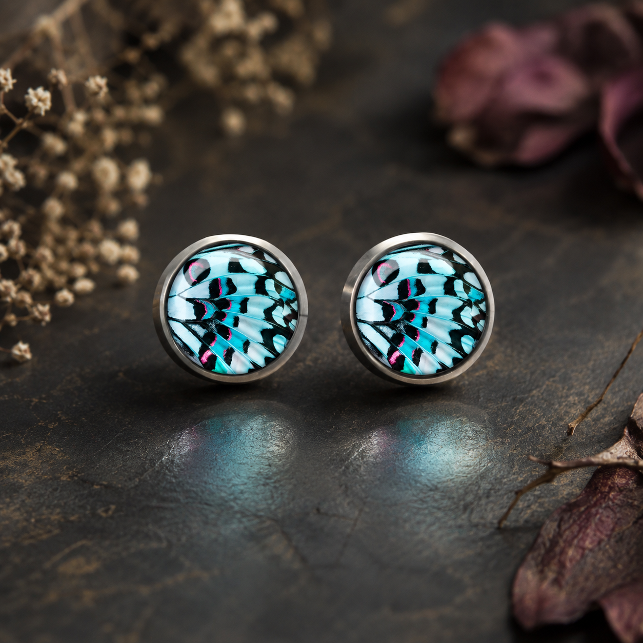 Butterfly Blue Titanium Earrings