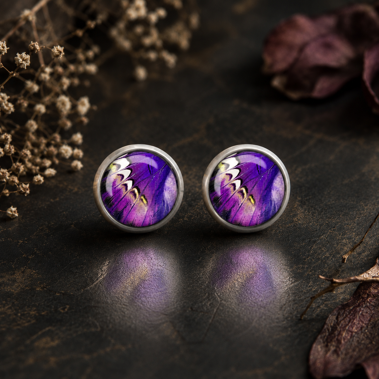 Purple Butterfly Wing Titanium Earrings