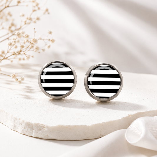 Stripes Black & White Titanium Earrings