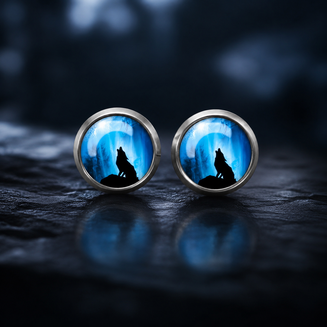 Wolf Full Moon Titanium Earrings