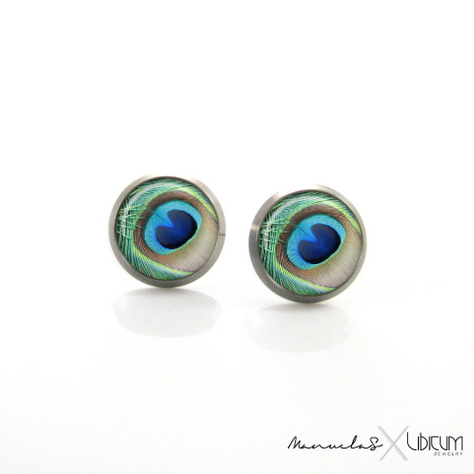 Peacock Feather  Peacock  hypoallergenic studs  Handmade earrings  Green  Girls Earrings  Fun Earrings  for sensitive ears  First Earrings  Earrings for Kids  Earrings  delicate earrings  Cute earrings  Blue green  Blue  Animal jewelry