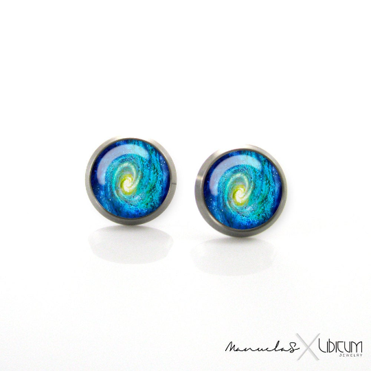 titanium earrings	pure titanium	hypoallergenic studs	titanium jewelry	sensitive jewelry	tiny stud earrings	galaxy space	astronomy earrings	galaxy stud earrings	cosmos nebula	for sensitive ears	Galaxy blue Cosmos	titanium studs