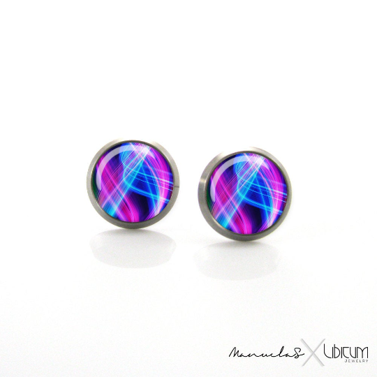 Pink, Purple, blue, White and Black Titanium Earrings, Vibrant Bright Strong Colors, Color block