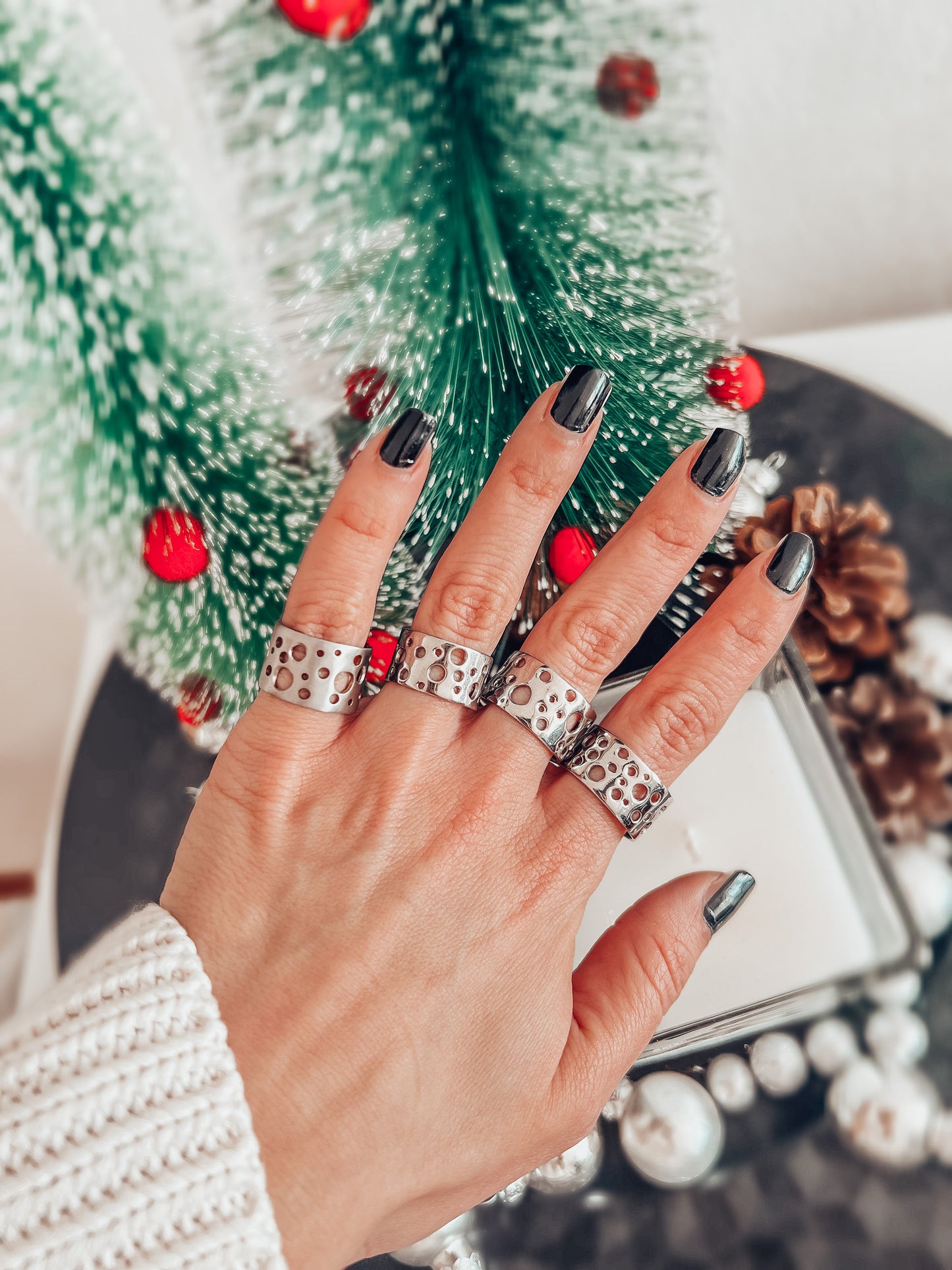 Pure titanium boho-style statement ring with varying hole sizes and a slightly adjustable design. Lightweight, durable, hypoallergenic, and tarnish-resistant

Boho Erosion Titanium Ring, Statement ring